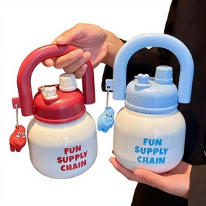 Large 800ml Capacity Disposable Cute <b>Tote</b> Water Bottle Trendy <b>Plastic</b> Dishwasher Safe Men Women Students Direct Giveaways - Product Image 2