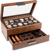 Boîte de rangement pour montres de luxe à 12 emplacements, en cuir PU, avec grand couvercle en verre, pour hommes