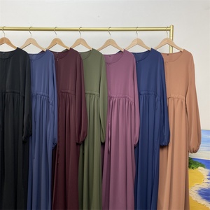 Abaya élégante décontractée de couleur unie extensible pour musulmanes, design simple, respirante, avec fermeture éclair frontale et grande jupe évasée pour l'été 6692 # - Product Image 6