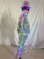 Costume de scène en film miroir métallique LED pour adultes - Tenue de danse de salon, DJ, science-fiction, cosplay