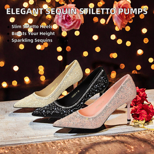 Zapatos Bigtree 2623-A, Zapatos Elegantes de Tacón Alto para Mujer, con Lentejuelas y Cuentas, Punta Puntiaguda, Boca Poco Profunda, Deslizables, Sin Correa - Product Image 2