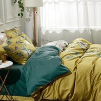 Ensemble de housse de couette en coton doux à 100% avec imprimé de fleurs et d'oiseaux de style jardin chinois, design réversible bleu paon, ensemble de literie 3 pièces