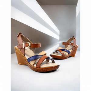 Sandale compensée décontractée supérieure en cuir élégant de haute qualité avec semelle en PU souple: chaussures pour femmes combinées confort et mode - Product Image 1