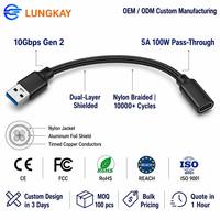 Cable Adaptador USB 3.2 Tipo-C Hembra a USB-A Macho, 10Gbps de Alta Velocidad, Trenzado de Nailon, Cable Convertidor de Audio y Video, OEM Personalizado