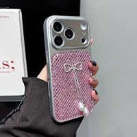 Coque de téléphone de luxe style Instagram avec paillettes et pendentif nœud pour iPhone 17 Pro Max 16 15 14 – Étui pour filles