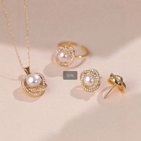 Parure de Bijoux de Luxe 3 Pièces en Alliage Plaqué Or, Perles d'Imitation, Collier, Boucles d'Oreilles et Bague, Accessoires Décontractés, Vente en Gros