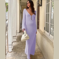 Nouvelle robe de plage creuse tricotée sexy de couleur unie d'été européen et américain