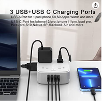 Rallonge électrique de 10 pieds avec plusieurs prises, protection contre les surtensions, multiprise avec cordon de 10 pieds, 8 prises et 4 ports USB