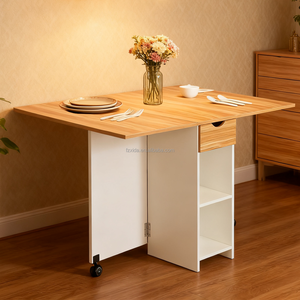 <span class=keywords><strong>Mesa</strong></span> de Comedor Rectangular <span class=keywords><strong>Plegable</strong></span> de Madera Moderna con Cajones y Diseño Extensible, Estantes de Almacenamiento Multifuncionales - Product Image 6