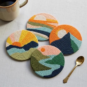 Colorful Beaded Round <b>Coaster</b>, Abstract Geometric <b>Drink</b> <b>Coasters</b> for Coffee Table, Dining Room, Kitchen & Home Decor - Product Image 1