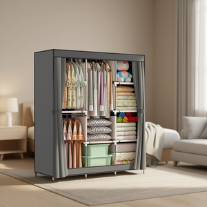 ตู้เสื้อผ้าแบบพกพา 8 ชั้น โครงเหล็กสีเทา ผ้าไม่ทอ กันฝุ่น พร้อมราวแขวนเสื้อผ้า สำหรับจัดเก็บในห้องนอน - Product Image 2