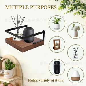 Wooden <b>Floating</b> <b>Shelf</b> <b>Wall</b> Mounted Plant Rack Iron Wood Combination Single Layer Display <b>Shelf</b> For Green Plants - Product Image 2