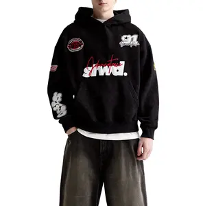 OEM 사용자 정의 로고 캐주얼 힙합 스트리트웨어 하이 퀄리티 100% 면 스웨터 블랙 빈티지 후드 스트리트웨어 남자의 후드