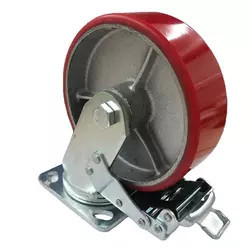 Rueda giratoria de poliuretano PU roja con núcleo de hierro fundido de 150mm de espesor con bloqueo de 6 pulgadas y 5,5mm de servicio pesado - Product Image 5