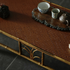 Mesa de Té de Bambú con Tapete Tejido, Mesa Baja Hecha a Mano, Estilo Zen, Juego para Sala de Estar - Product Image 4