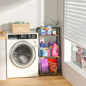 Estantería Esquinera Moderna <span class=keywords><strong>de</strong></span> 3 Niveles para Baño <span class=keywords><strong>y</strong></span> Cocina, <span class=keywords><strong>de</strong></span> <span class=keywords><strong>Madera</strong></span> con Estructura Metálica, con Barandilla <span class=keywords><strong>y</strong></span> Soporte <span class=keywords><strong>de</strong></span> Almacenamiento para el Suelo - Product Image 3