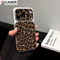 Coque de téléphone pour iPhone 17/16/15, motif léopard pailleté, transformation instantanée en grande fenêtre, style luxueux, antichoc
