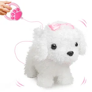 2024 Valentine's Day Gift Electric Plush Pet Dog Toy With Walking Wagging Tail White Pet Puppy Toys For Girls Animal Toys