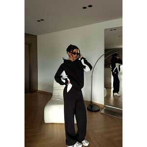 Chándal con Capucha Bicolor Negro, Cómodo y Transpirable, Diseño Personalizado para la Temporada de Invierno, Talla XL, Logotipo Impreso, 2 Piezas - Product Image 4