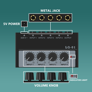 Mezclador GAX-LQ01 de 4 Canales, 4 Entradas y 1 Salida, Interfaz de Audio Mini Portátil de 5V CC para Micrófono, Guitarra, Bajo y Teclado - Product Image 5