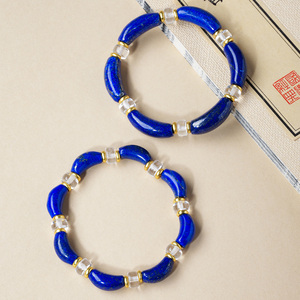Pulsera de Cuentas Curvas de Lapislázuli Natural con Separadores de Cuarzo Transparente, Brazalete de Cristal Curativo Hecho a Mano - Product Image 4