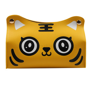 Caja de pañuelos de cuero con diseño de tigre de dibujos animados, caja de pañuelos para el hogar, sala de estar, escritorio, cubierta para pañuelos de mesa con diseño de tigre gordo, logotipo imprimible. - Product Image 1