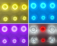 Luces de Punto LED RGBW Autoprogramables AC 24V 1-16 para Feriantes de Recintos Feriales y Carnavales, Iluminación de Atracciones de Plástico E14 60mm IP65