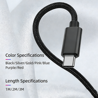 Câble de données USB Type-C 3A à charge rapide, 1m, 2m, 3m, plusieurs couleurs, gaine en nylon tressé, conducteur en cuivre pur pour ordinateur et écouteurs