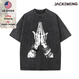T-shirt Streetwear Oversize Délavé Rétro avec Imprimé Mains en Prière Tatouées, Stock USA, Vente en Gros, Y2K, <span class=keywords><strong>Homme</strong></span>, Hip Hop, Décontracté - Product Image 2