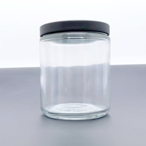 Bocaux à faces droites en verre transparent de 8 oz avec capuchons à cosse doublés de plastisol Uishell en métal noir mat argenté doré - Product Image 6