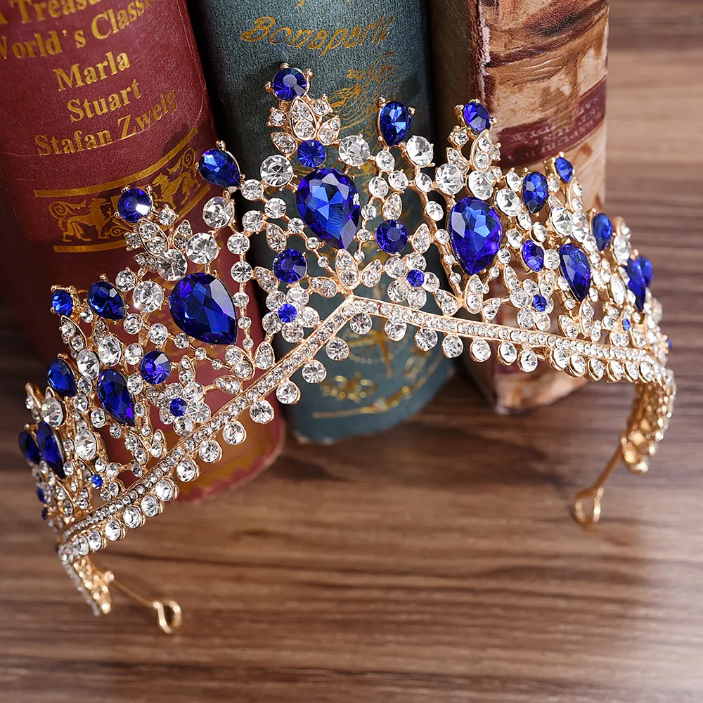 Rojo plata oro novia pelo boda tocados nupcial Cristal Diamantes de imitación accesorios Tiara coronas novia para Reina Niña princesa