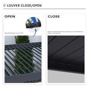 Adjustable Aluminum Pergola with Sun Shade <strong>Canopy</strong> and Motorized Roof for Garden <strong>Porch</strong> with Shutters or Glass Doors Pavilion - Product Image 3