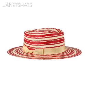 Sombrerería de mujer ondulada de viaje con protección UV personalizada Somba estampado paja sombra Fedora Porkpie sombrero