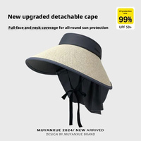 Nuevo Sombrero de Paja con Protección Solar para Mujer, Gorra de Verano con Protección UV, Sombrero de Playa para Exteriores con Protección Facial y para el Cuello
