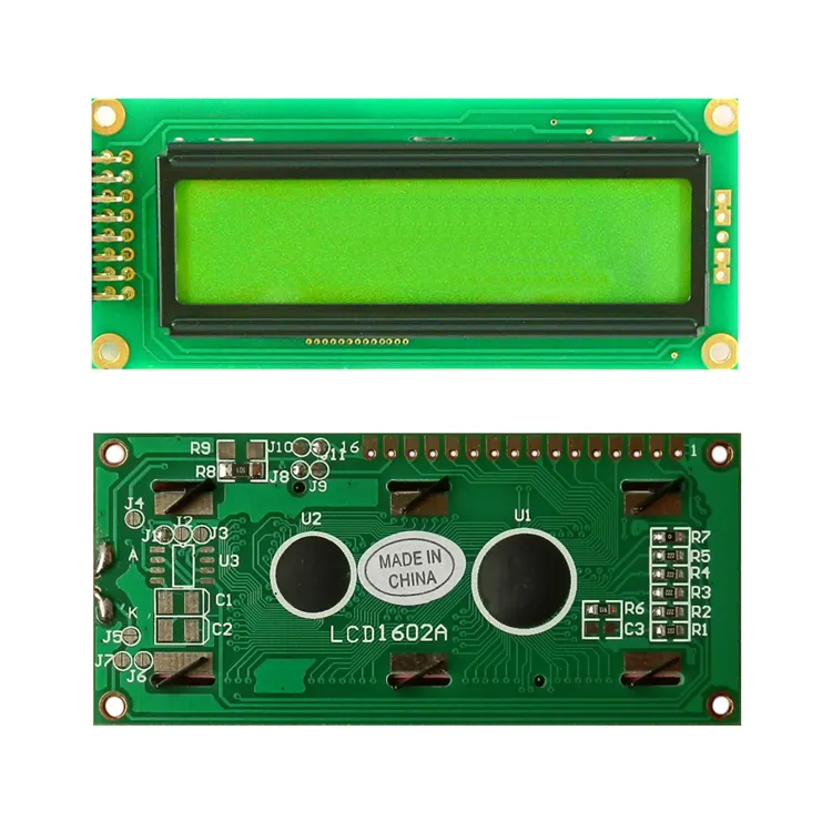 16X2グレー文字液晶ディスプレイブルー1602モジュールマトリックスディスプレイ、黄緑色バックライト付き