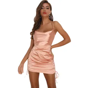 Sleeveless Pink Dress Women Summer Clothing Cut Out Mini Bodycon Dresses Casual Dresses