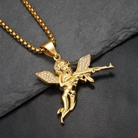 Collar con colgante de Ángel de la venganza, conjunto de diamantes bañados en oro, joyería de titanio, joyería de HIPHOP