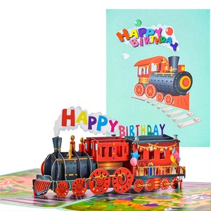 MOHAMM Set di buste per biglietti d'<span class=keywords><strong>auguri</strong></span> pop-up 3D a forma di treno, per biglietti d'<span class=keywords><strong>auguri</strong></span> di buon <span class=keywords><strong>compleanno</strong></span>, per amici, bambini, studenti, regalo - Product Image 2