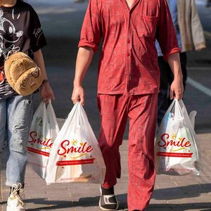 White Smile Biodegradable Customizable Plastic T-Shirt Grocery Bags with Handles for Bulk Retail Supermarkets <b>Small</b> Business Use - Product Image 3