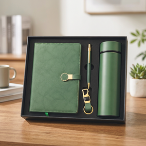 Set de Regalo Empresarial Ecológico con Cuaderno de Cuero PU, Bolígrafo, Llavero y Termo en Caja - Product Image 4