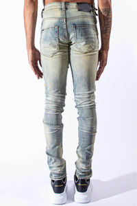 Yüksek kalite toptan tasarımcılar özel <span class=keywords><strong>Vintage</strong></span> mavi sıkı tahrip yırtık sıska Patchwork Denim kot erkekler - Product Image 5