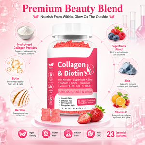 Vente en gros de gommes végétaliennes à marque privée, 60 unités, collagène, biotine, kératine, beauté, nutrition, <span class=keywords><strong>cheveux</strong></span>, peau, <span class=keywords><strong>ongles</strong></span>, soutien articulaire, OEM ODM - Product Image 3