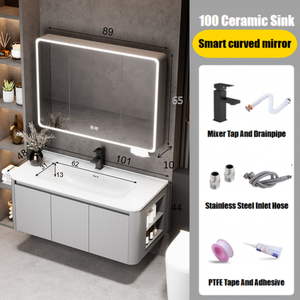 Mueble de Baño Moderno de Aluminio para Montar en la Pared con Lavabo de Cerámica y Espejo Inteligente para Apartamento, Hotel o Casa de Campo - Product Image 1
