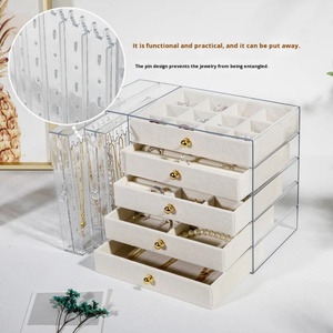 Transparent Acrylic Rectangular Multi-Layer Earring Necklace <b>Storage</b> <b>Box</b> Dustproof <b>Drawer</b> Closure European-American Jewelry - Product Image 3