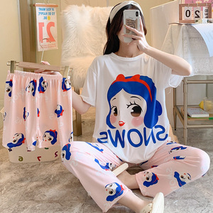 2025 Pijamas mujer camisón para mujer ropa estampado 3 uds niñas verano manga corta Loungewear mujeres conjuntos - Product Image 3