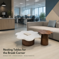 Ensemble de tables basses Six Lobe Flower en marbre blanc, table d'appoint en bois Starburst, base en noyer à bord crème, paire de tables gigognes modernes