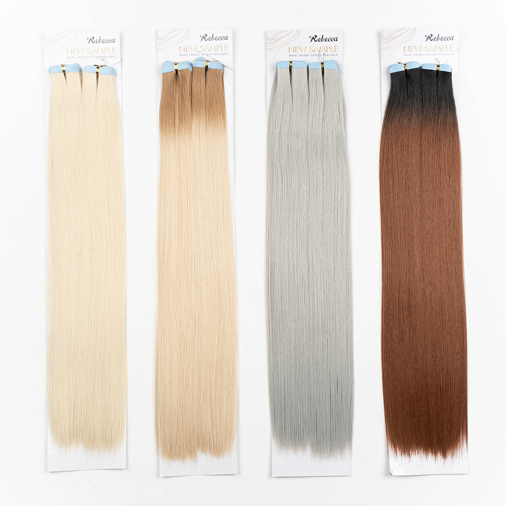 Wholesale Kinky Straight tape ins extensions 22 inches Luxury Pre-Bonded Heat Resistant Fiber Synthetic Tape in Hair Extensions