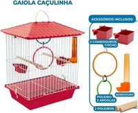 Cage de transport carrée en acier au carbone avec cadre en acier inoxydable, poignée de transport, anneau de suspension, bouteille d'eau, perchoir en bois, en plastique, populaire