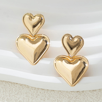 Boucles d'oreilles clous en métal double cœur pour femme, bijoux de mode élégants, accessoires quotidiens pour femme, cadeau