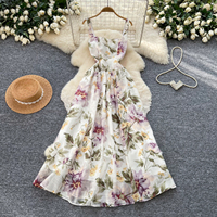 Robe longue élégante sans manches à imprimé floral taille haute pour femme, style vacances, été 2026, idéale pour la plage décontractée